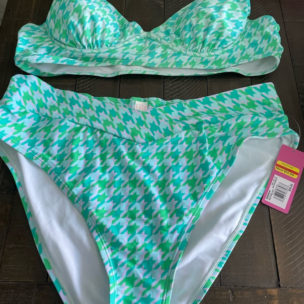 Kohl's Aqua Houndstooth Bikini Set